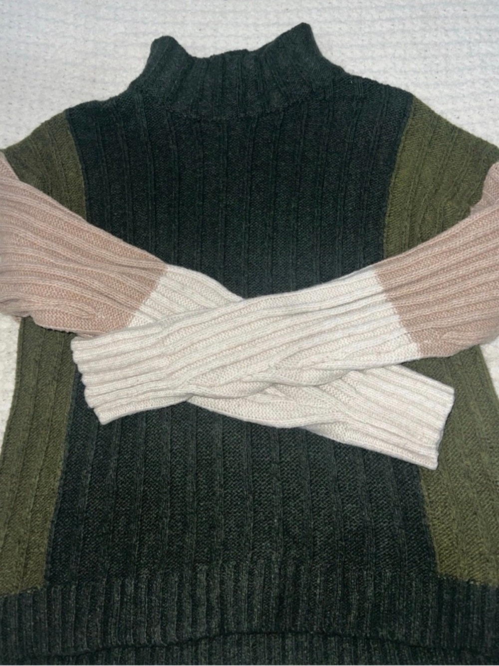 Time and Tru Black, Olive & Blush Ribbed Turtleneck Sweater